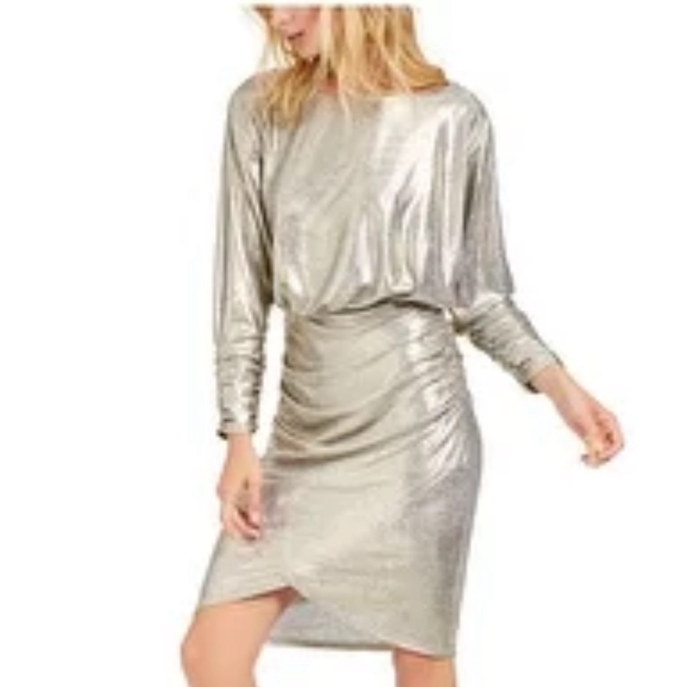 VINCE CAMUTO Gold Long Sleeves Short Sheath Dress -  Size 4